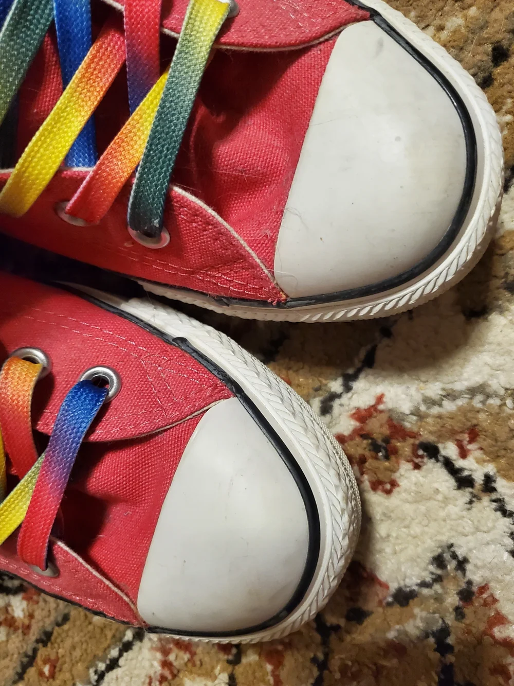 Converse Chuck Taylor High Top Sneakers - Red Canvas with Rainbow Laces Unisex - Picture 13 of 13